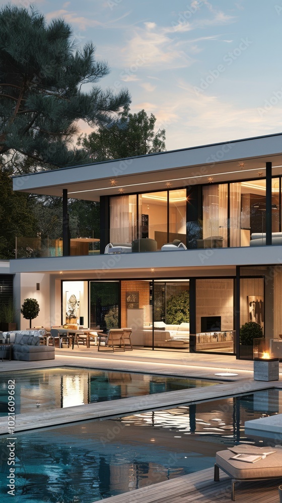 Fototapeta premium Modern Luxury Villa with Outdoor Pool