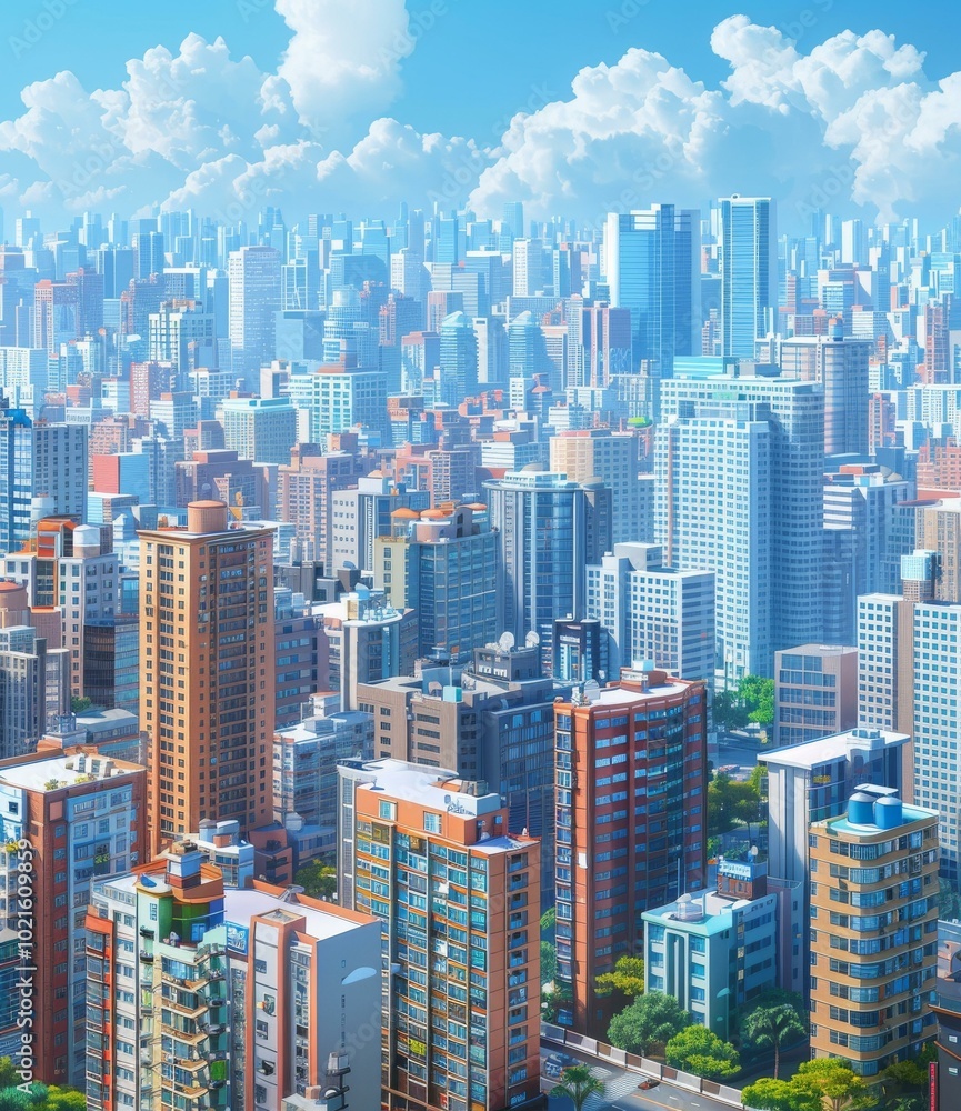 Obraz premium Cityscape Illustration of Modern Buildings