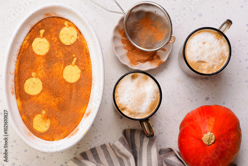 Fototapeta Naklejka Na Ścianę i Meble -  Pumpkin tiramisu. top veiw .selective focus.