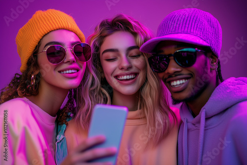 Connected Gen-Z generation Group with Phones