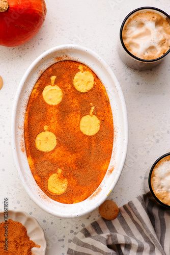 Fototapeta Naklejka Na Ścianę i Meble -  Pumpkin tiramisu. top veiw .selective focus.