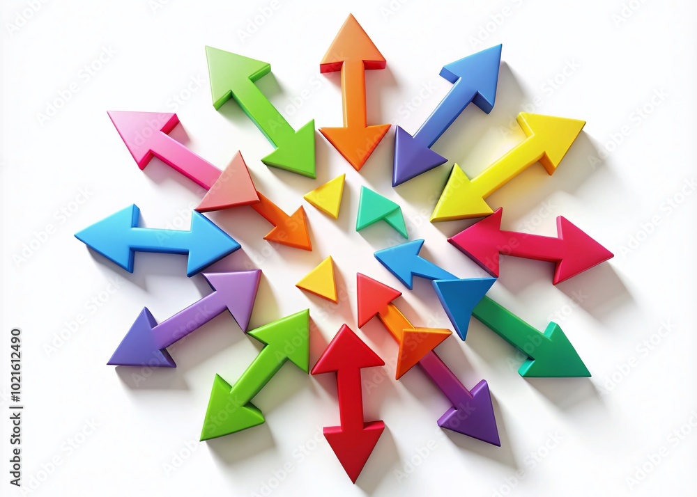 Vibrant Colorful Arrows Pointing in Different Directions on a White Background for Creative Use Vibrant Colorful Arrows Pointing in Different Directions on a White Background for Creative Use