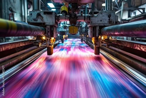 Close-up of a Printing Press with a Blurred Rainbow of Ink