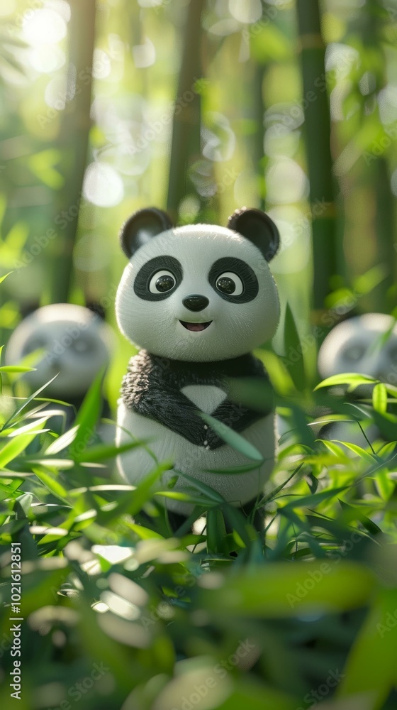 A cute cartoon panda standing in a bamboo forest A cute cartoon panda standing in a bamboo forest