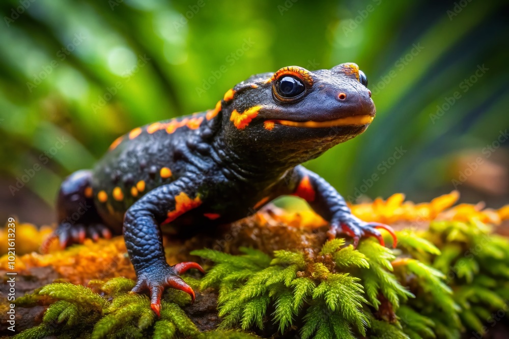 Fototapeta premium Vibrant Crocodile Newt for Sale in Natural Habitat - Exotic Pet for Amphibian Enthusiasts