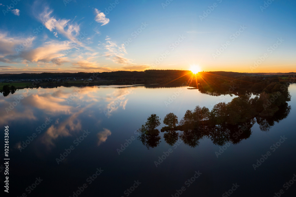 Fototapeta premium Amazing sunset over Lake Orle near Wejherowo. Poland