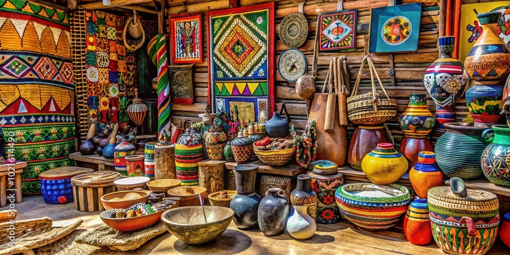 Fototapeta premium Vibrant Display of Traditional South African Culture Featuring Art, Crafts, and Cultural Heritage Elements