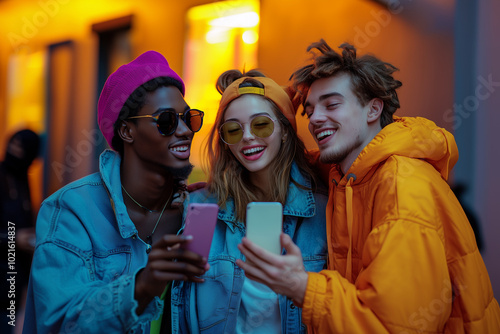 Connected Gen-Z generation Group with Phones