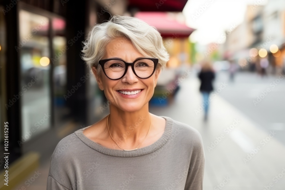 Portrait of a happy senior woman with eyeglasses in the city Portrait of a happy senior woman with eyeglasses in the city