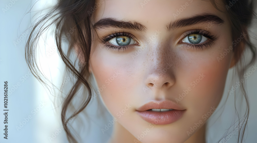 Close-up Portrait of a Woman with Blue Eyes and Freckles - Illustration Close-up Portrait of a Woman with Blue Eyes and Freckles - Illustration