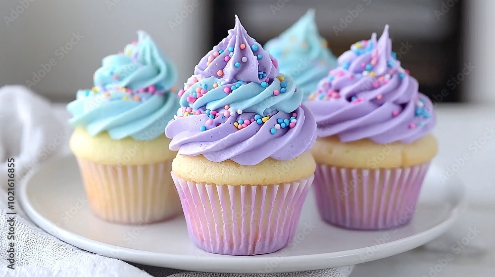 Delicious Cupcakes with Colorful Frosting and Sprinkles. Delicious Cupcakes with Colorful Frosting and Sprinkles.