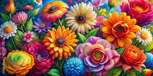 Vibrant Flower Painting on Canvas: A Colorful Floral Artwork for Home Decor and Art Enthusiasts