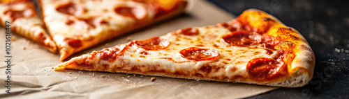 Slices of delicious pepperoni pizza on a rustic surface, ideal for any food-related project and culinary delight.