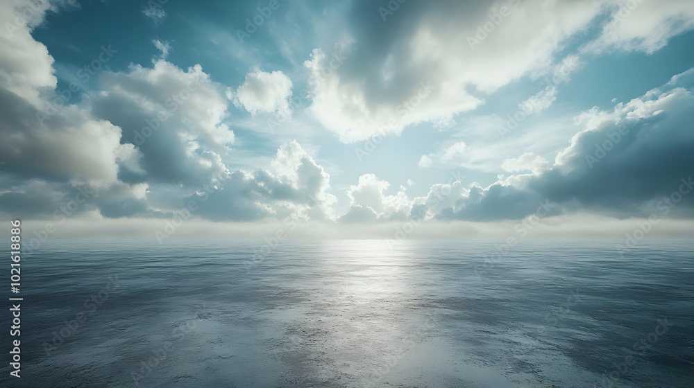 Calm Ocean with Cloudy Sky Illustration Calm Ocean with Cloudy Sky Illustration