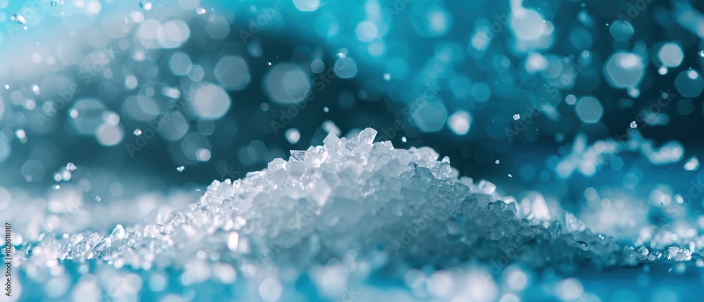 Macro Shot of Beautiful Salt Crystals on Blue Surface Macro Shot of Beautiful Salt Crystals on Blue Surface