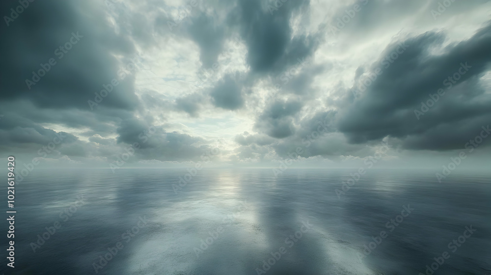 Dramatic Clouds over Calm Ocean - 3D Background Dramatic Clouds over Calm Ocean - 3D Background