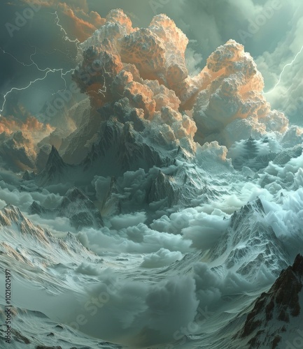 Dramatic Mountain Cloudscape Illustration photo