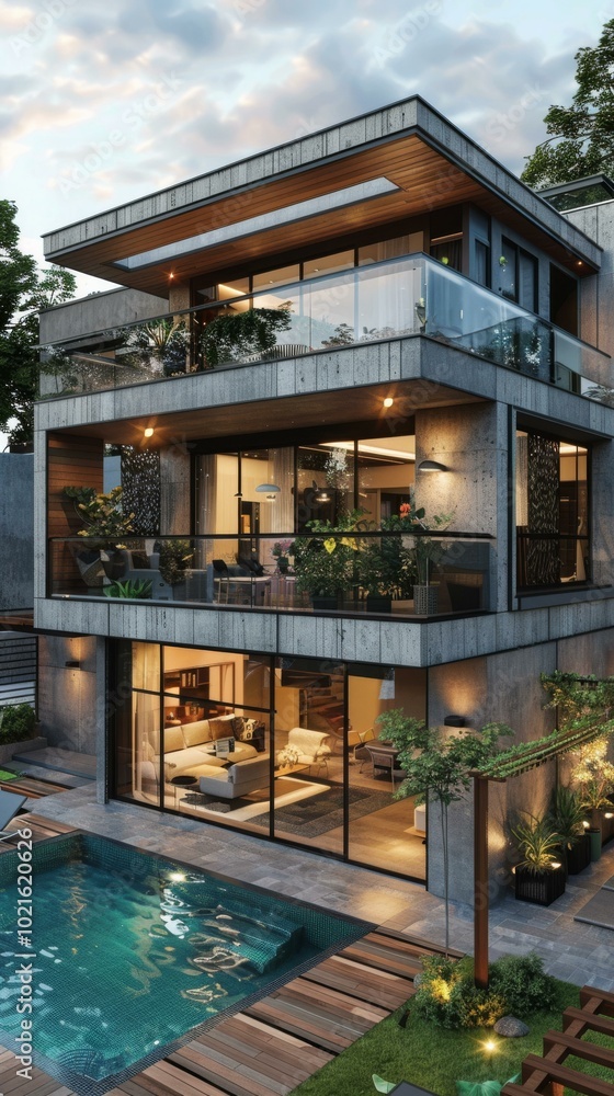 Modern Concrete House with Pool and Garden Modern Concrete House with Pool and Garden