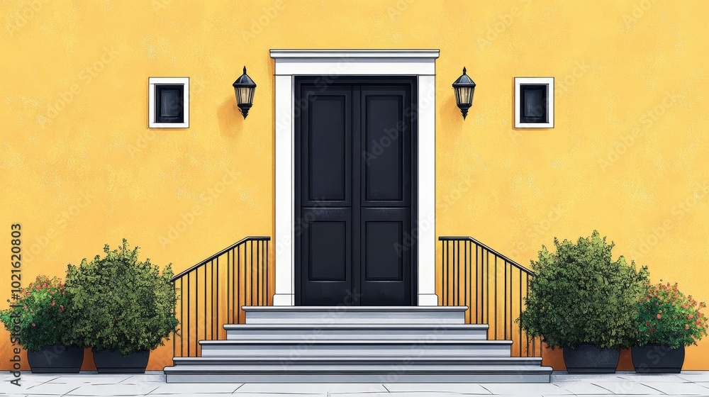 Fototapeta premium Whimsical Anime Style Old House Entrance Vector Illustration