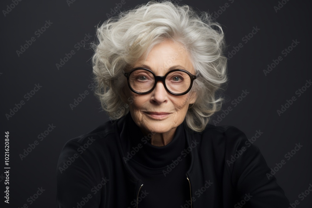 Portrait of a beautiful senior woman in glasses on a dark background Portrait of a beautiful senior woman in glasses on a dark background