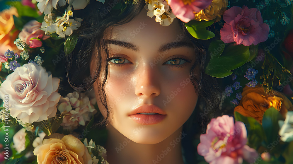Beautiful Woman with Flowers Illustration Beautiful Woman with Flowers Illustration