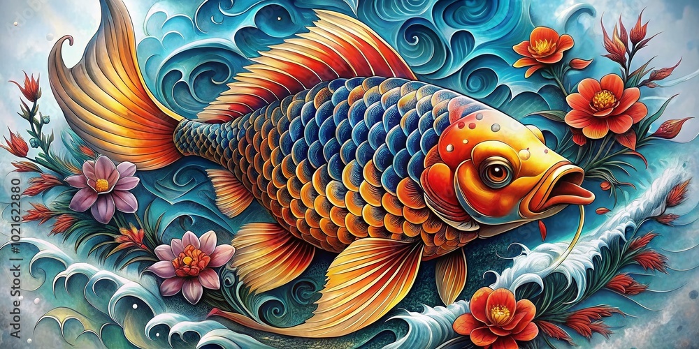 Vibrant Koi Fish Japanese Tattoo Design with Intricate Patterns and Symbolic Meanings of Strength Vibrant Koi Fish Japanese Tattoo Design with Intricate Patterns and Symbolic Meanings of Strength