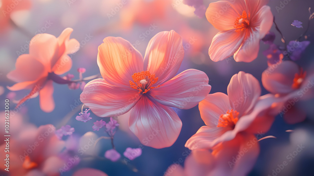 Soft Pink Flowers in a Dreamlike Setting - Illustration Soft Pink Flowers in a Dreamlike Setting - Illustration