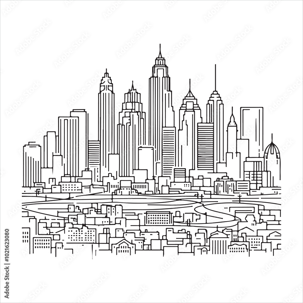 single one line City silhouette on white background
single one line City silhouette on white background