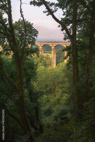 The famous Pontcysllyte Aqueduct, completed in 1805, carrying the Llangollen Canal over the River Dee, Wrexham, Wales photo