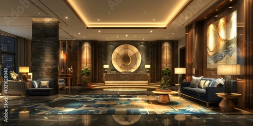 Luxury Hotel Lobby Interior Design Illustration photo