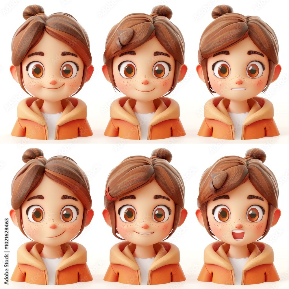 3D cartoon girl with different facial expressions 3D cartoon girl with different facial expressions