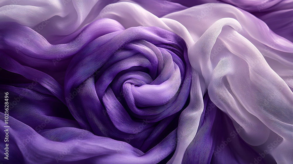 A detailed photo of a purple-white textile featuring a prominent flower A detailed photo of a purple-white textile featuring a prominent flower