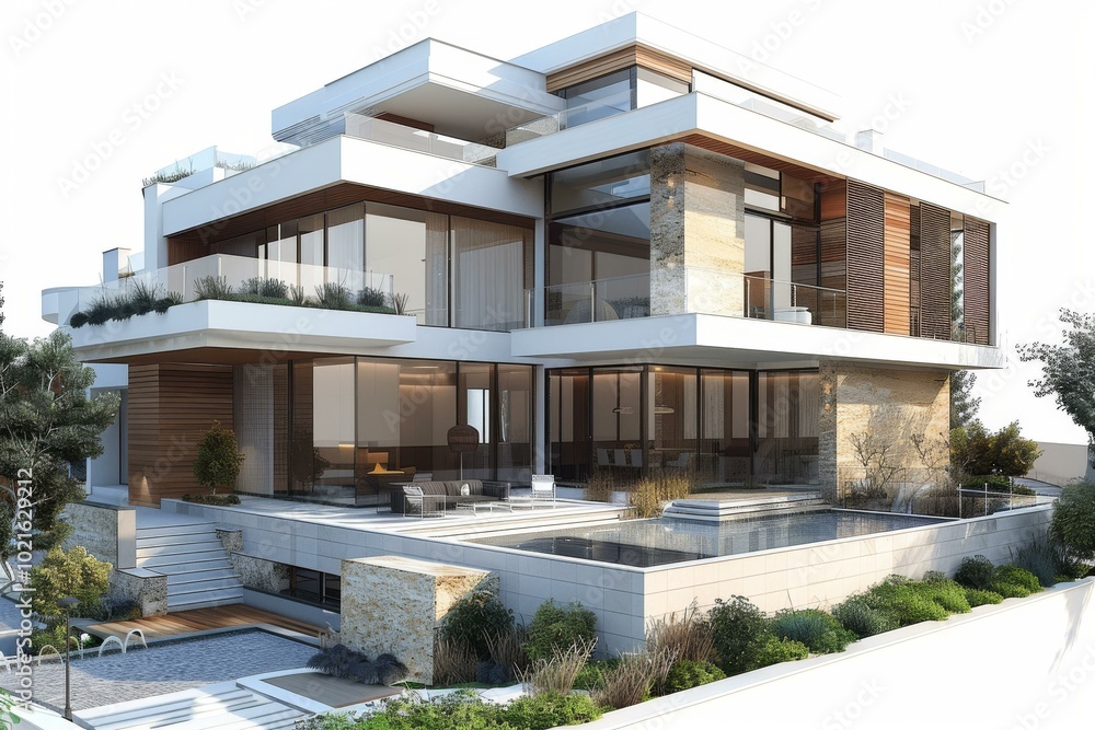 Fototapeta premium Modern Luxury House Exterior Design Illustration