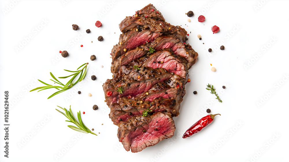 Obraz premium steak rare beef meat sliced ​​into pieces on white background