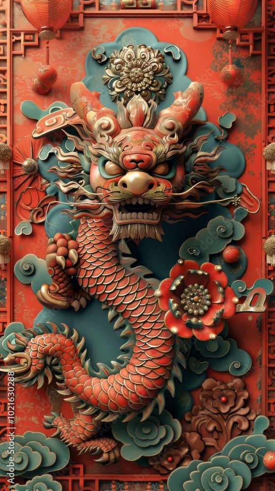 Obraz premium Intricate Chinese Dragon Illustration for Decorative Use