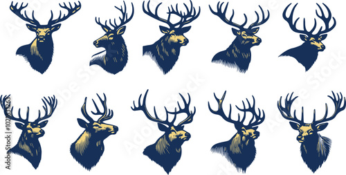 Deer head logo sketch hand drawn in doodle style Vector illustration