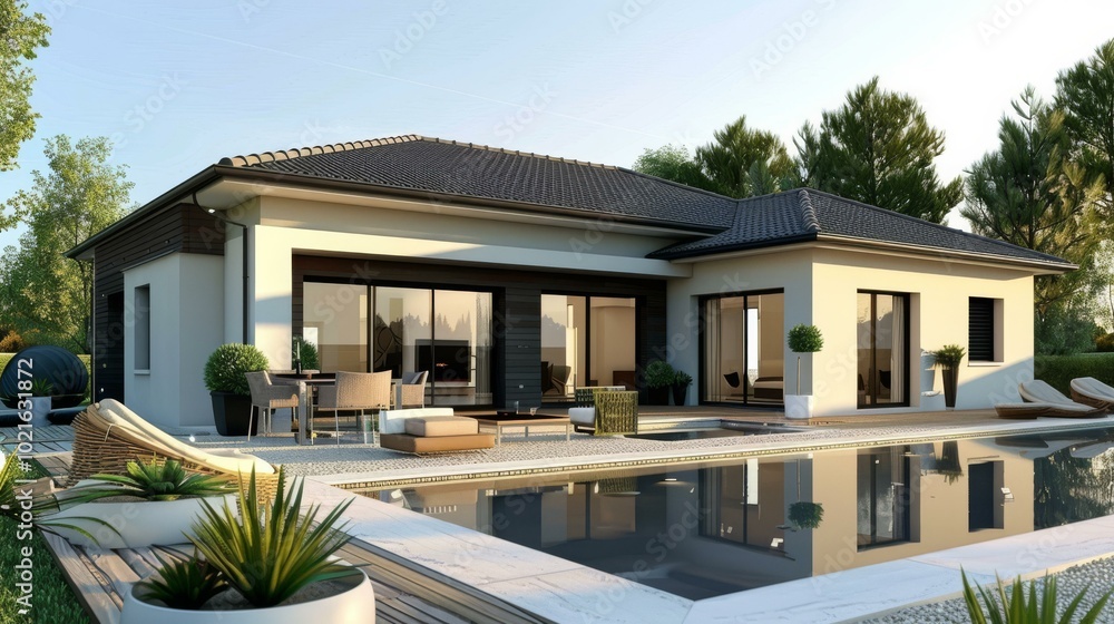 Fototapeta premium Modern European House with Swimming Pool Design