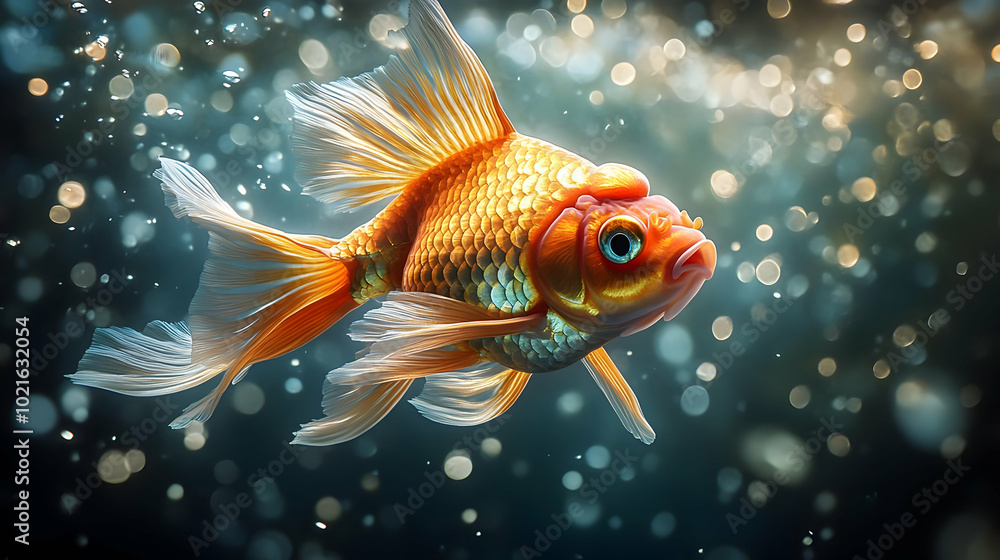 Goldfish Illustration with Bokeh Background Goldfish Illustration with Bokeh Background