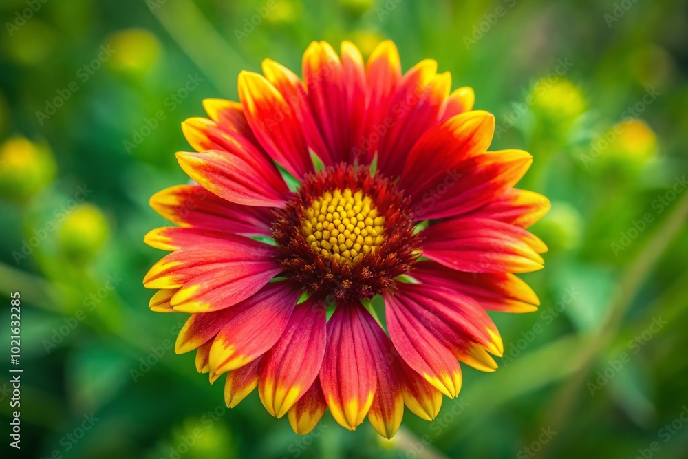 Vibrant Red and Yellow Flower in Full Bloom Against a Soft Green Background in Natural Light Vibrant Red and Yellow Flower in Full Bloom Against a Soft Green Background in Natural Light