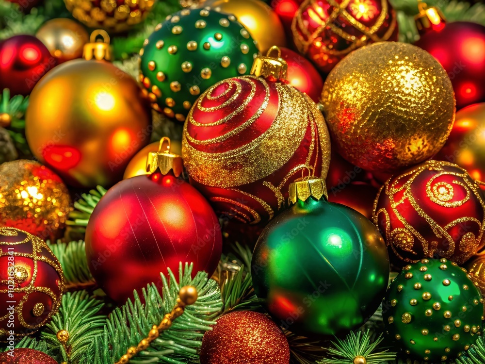 Vibrant Red Gold and Green Christmas Decorations Creating a Festive Holiday Atmosphere and Spirit Vibrant Red Gold and Green Christmas Decorations Creating a Festive Holiday Atmosphere and Spirit