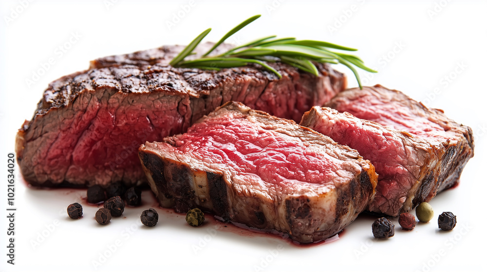 juicy rare beef steak on white background juicy rare beef steak on white background