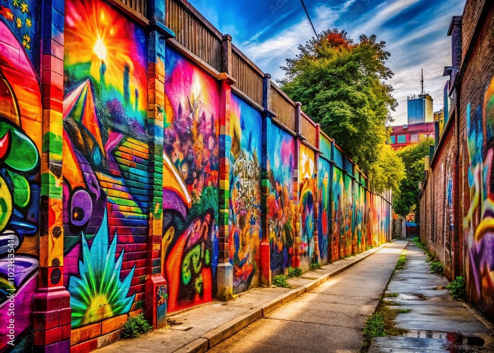 Fototapeta premium Vibrant Spraypaint Fonts on Urban Walls Showcasing Colorful Street Art and Creative Expressions