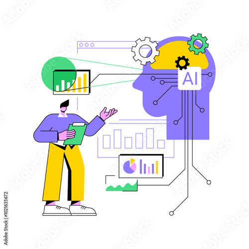 Interactive Data Visualization by AI abstract concept vector illustration.