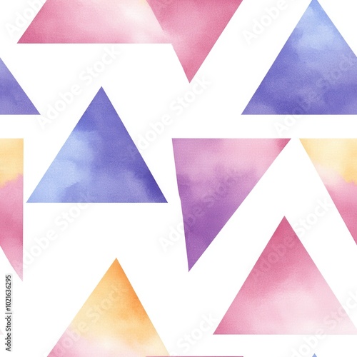 Colorful watercolor triangles on a white background.