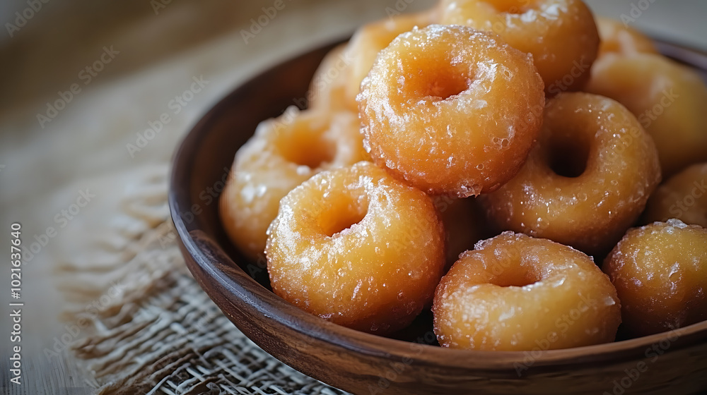 Delicious Sata Andagi - Traditional Okinawan Deep-Fried Doughnuts Close-Up on Plain Background Delicious Sata Andagi - Traditional Okinawan Deep-Fried Doughnuts Close-Up on Plain Background