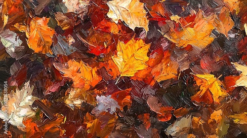 Wallpaper Mural   A vibrant painting depicts golden, scarlet, ochre, and chestnut leaves against a black canvas Torontodigital.ca