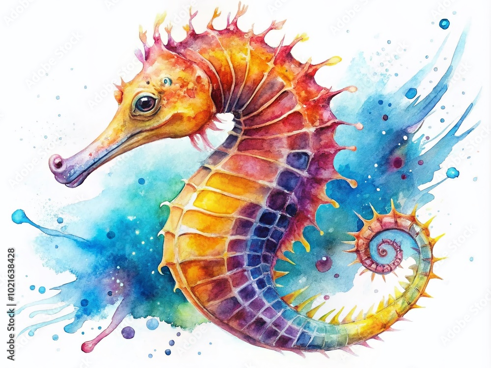 Vibrant Watercolour Seahorse Illustration for Marine Life Decor and Art Prints - Perfect Underwater Theme Inspiration Vibrant Watercolour Seahorse Illustration for Marine Life Decor and Art Prints - Perfect Underwater Theme Inspiration