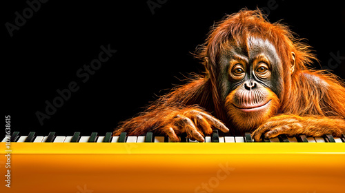 Adorable Orangutan Playing Piano - Fun and Quirky Animal Stock Photo photo