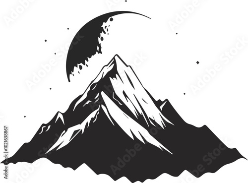 black and white silhouette of the mountain