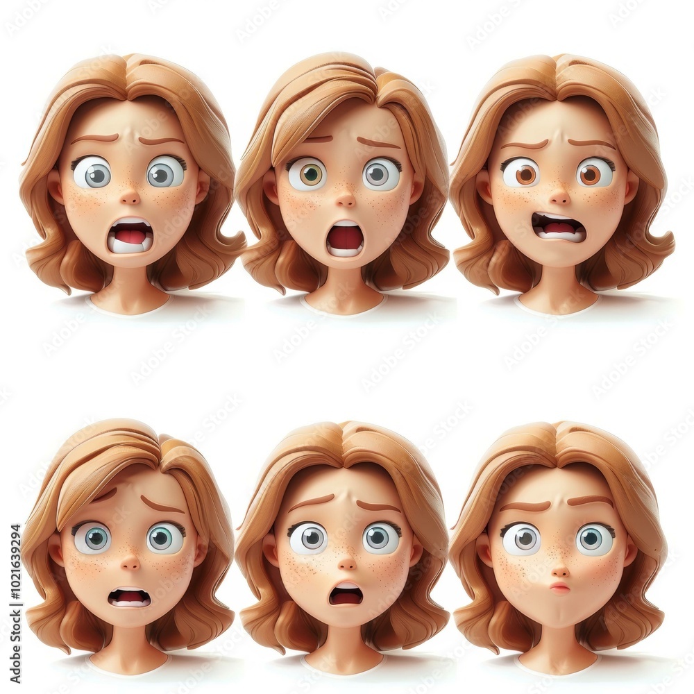 3D illustration of a woman with different facial expressions 3D illustration of a woman with different facial expressions